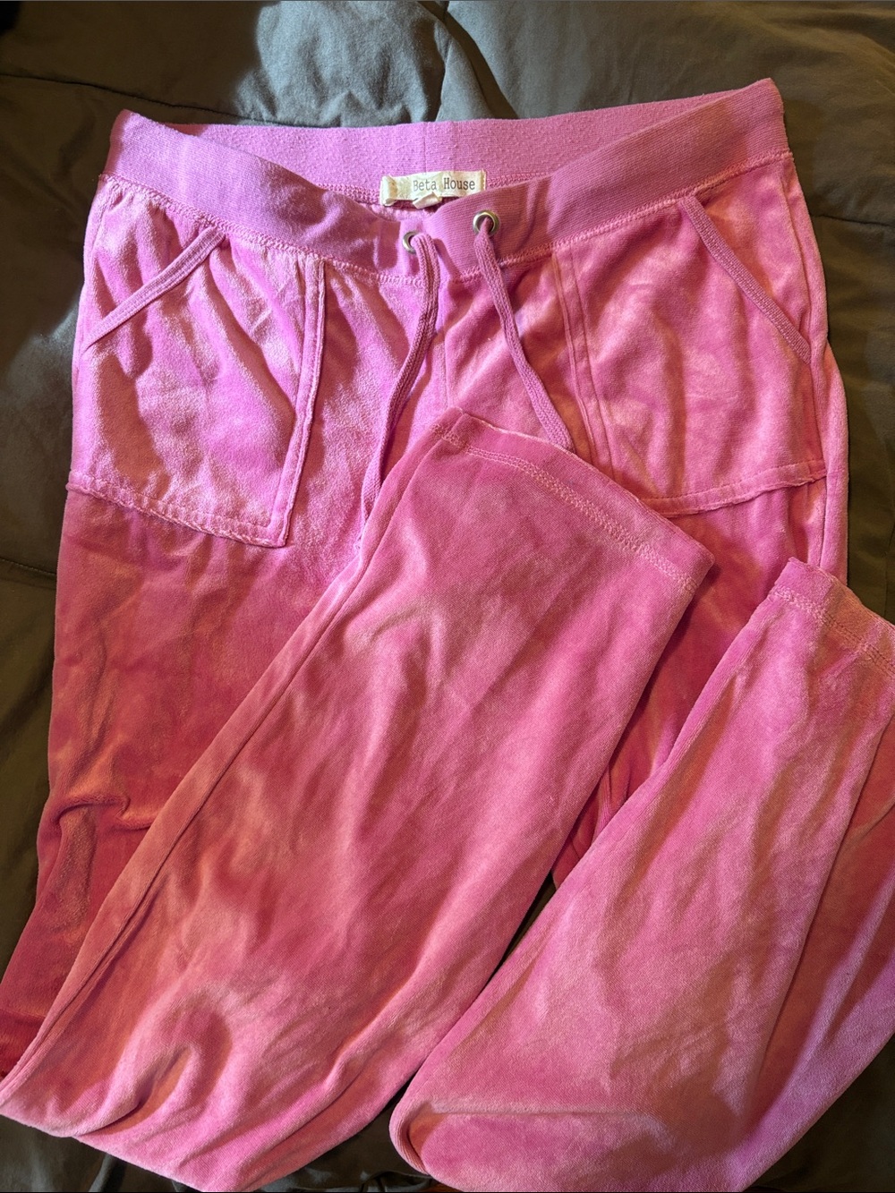 Beta House Pink Velet Y2K Sweatpants with Drawstring Waist